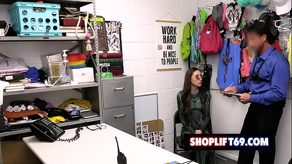 Geek teen Tiana Blow steals a dildo from the store and getting fucked by security guard