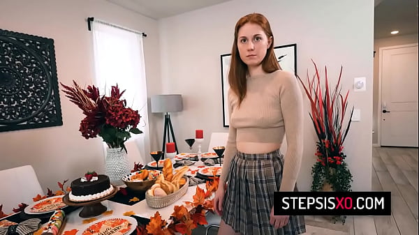 Horny stepbrother fucks his redhead teen stepsister Ellie Murphy on the Thanksgiving table