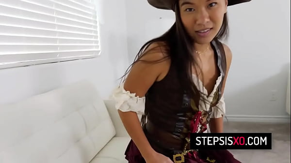 Hot Asian teen Kimmy Kim stays at home on Halloween and fucks with stepbrother