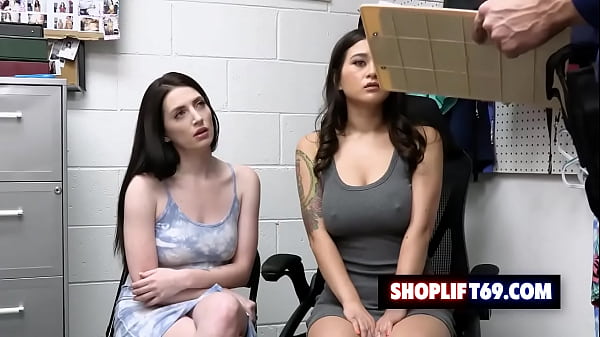 Sexy teen thief’s Aria Carson and Jasmine Wilde fucked by the security guard in the back office