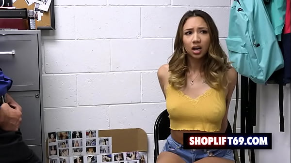 Teen hottie Kimora Quin have threesome sex with two security guards for shoplifting