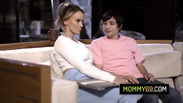 Hot milf stepmom Pristine Edge seduce and fuck with her stepson on the couch