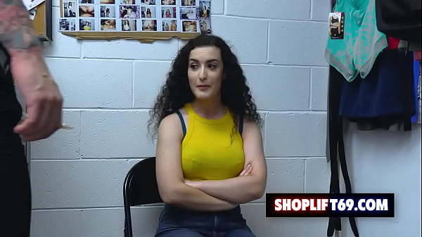 Loss prevention officer catches curly-hair teen Lyra Lockhart shoplifting and fuck her in the back office